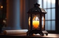 holy month of Ramadan, Laylat al-Qadr, Arab lantern fanus, candles, scroll of paper Royalty Free Stock Photo