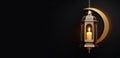holy month of Ramadan, Laylat al-Qadr, hanging Arabic lantern fanus, candles, golden crescent moon, magical Royalty Free Stock Photo