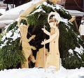 Holy nativity scene in Dolomity mountains, winter image Royalty Free Stock Photo