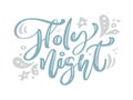 Holy Night blue Christmas vintage calligraphy lettering vector text with winter drawing decor. For art design, mockup Royalty Free Stock Photo