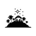 Holy Night silhouette - Nativity scene of baby Jesus silhouette in a manger with Mary and Joseph with the three wise men Royalty Free Stock Photo