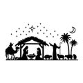 Holy Night silhouette - Nativity scene of baby Jesus silhouette in a manger with Mary and Joseph with the three wise men Royalty Free Stock Photo