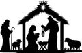 Holy Night silhouette - Nativity scene of baby Jesus silhouette in a manger with Mary and Joseph with the three wise men Royalty Free Stock Photo