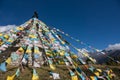 Holy pagodas in Tibetan temple on mountain.