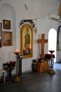 Holy paintings and symbols inside Georgian Orthodox St Barbara`s Church Batumi Georgia