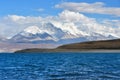 Holy Rakshas Tal lake and Gurla Mandhata peak in Ngari, Western Tibet, China. This lake also known as Demons Lake, Ravana Tal or