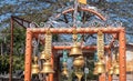 Holy religious bell at hindu temple at morning from flat angle