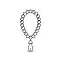 Holy rosary. Linear prayer beads icon. Black simple illustration of religious accessory with tassel. Attribute of Christianity,