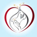 Holy sacred family in a heart shape stylized sketch icon logo vector Royalty Free Stock Photo