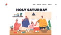 Holy Saturday Landing Page Template. Happy Family Prepare for Easter Celebration. Parents and Children Painting Eggs Royalty Free Stock Photo