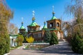 Holy Trinity Cathedral. Old wooden Russian Orthodox Church in Karakol, Kyrgyzstan Royalty Free Stock Photo