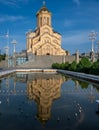 Holy Trinity Cathedral of Tbilisi Reflected on Still Waters Royalty Free Stock Photo