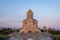 Holy Trinity Cathedral of Tbilisi Sameba in the evening - the main cathedral of the Georgian Orthodox Church. Georgia