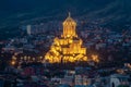 Holy Trinity Cathedral of Tbilisi Sameba in the evening - the main cathedral of the Georgian Orthodox Church. Georgia