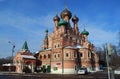 Holy Trinity Church around Ostankino in the sunny winter afternoon. Christianity. Moscow.