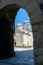 Holy Trinity Church seen from entrance to Manasija complex Serbia