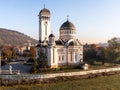 Holy Trinity Church, SighiÃâ¢oara, Romania - Bright morning drone shot Royalty Free Stock Photo