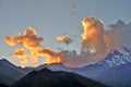 Holy Trinity Church Sunset, Kazbegi, Georgia Royalty Free Stock Photo