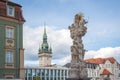 Holy Trinity Column at Cabbage Market Square Zelny trh and Old Town Hall Tower - Brno, Czech Republic Royalty Free Stock Photo