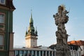 Holy Trinity Column and Old Town Hall tower in Brno, Czech Republic Royalty Free Stock Photo