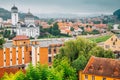 The Holy Trinity Orthodox Cathedral and Sighisoara old town panorama view in Romania Royalty Free Stock Photo