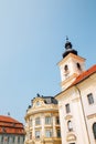 Holy Trinity Roman Catholic Church and city hall at Piata Mare Large Square in Sibiu, Romania Royalty Free Stock Photo