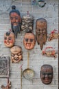 Holy warrior monks wooden carved masks Royalty Free Stock Photo