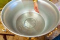 Holy water bowl in the Orthodox Church. Royalty Free Stock Photo