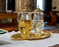 Holy water and holy wine ready for mass Royalty Free Stock Photo