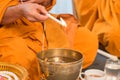 Holy water, the monks and religious rituals in thai ceremony Royalty Free Stock Photo