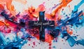 Holy week calligraphy text with abstract grunge cross on painted splash background Royalty Free Stock Photo