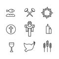 Holy Week icon set. Black outline. Vector illustration, flat design Royalty Free Stock Photo