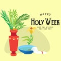 Holy week and palm Sunday background, green branch in vase and flowers vector illustration Royalty Free Stock Photo