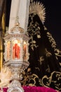 Holy Week in San Fernando, Cadiz, Spain. Detail of the passage of the brotherhood of charity.