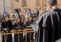 Holy Week in Zamora in Toro, Brotherhood of JesÃÂºs Nazareno and ÃÂnimas, the Conqueros also called cagalentejas on Holy Thursday. Royalty Free Stock Photo