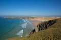 Holywell Bay North Cornwall with waves beach and coast on a beautiful day Royalty Free Stock Photo