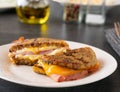 Homade grilled ham and cheese on whole wheat bread Royalty Free Stock Photo