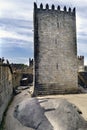 Homage tower of the castle of King Afonso Henriques of Portugal built in the eleventh century and bridge of union with the walls.