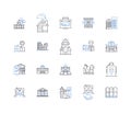 Home accommodations line icons collection. Cozy, Spacious, Modern, Chic, Stylish, Private, Comfortable vector and linear