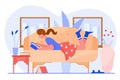 Home activity and relax, reading character flat concept vector illustration