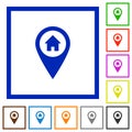 Home address GPS map location flat framed icons