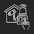 Home alarm system chalk white icon on black background