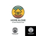 Home Alone with earth and sky contour badge pin logo template