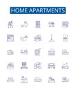 Home apartments line icons signs set. Design collection of Apartments, Home, Dwelling, Residences, Condos, Accommodation