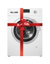 Home appliance - Front view Washing machine gift tied red bow isolated