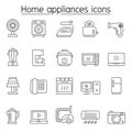 Home appliance icons set in thin line style