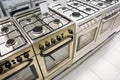 Home appliance store, row of gas stoves Royalty Free Stock Photo