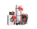 Home appliances as a gift Group of white refrigerator washing ma