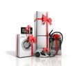 Home appliances as a gift Group of white refrigerator washing ma