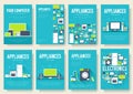 Home appliances cards set. Electronics template of flyear, magazines, posters, book cover, banners. Devices infographic concept